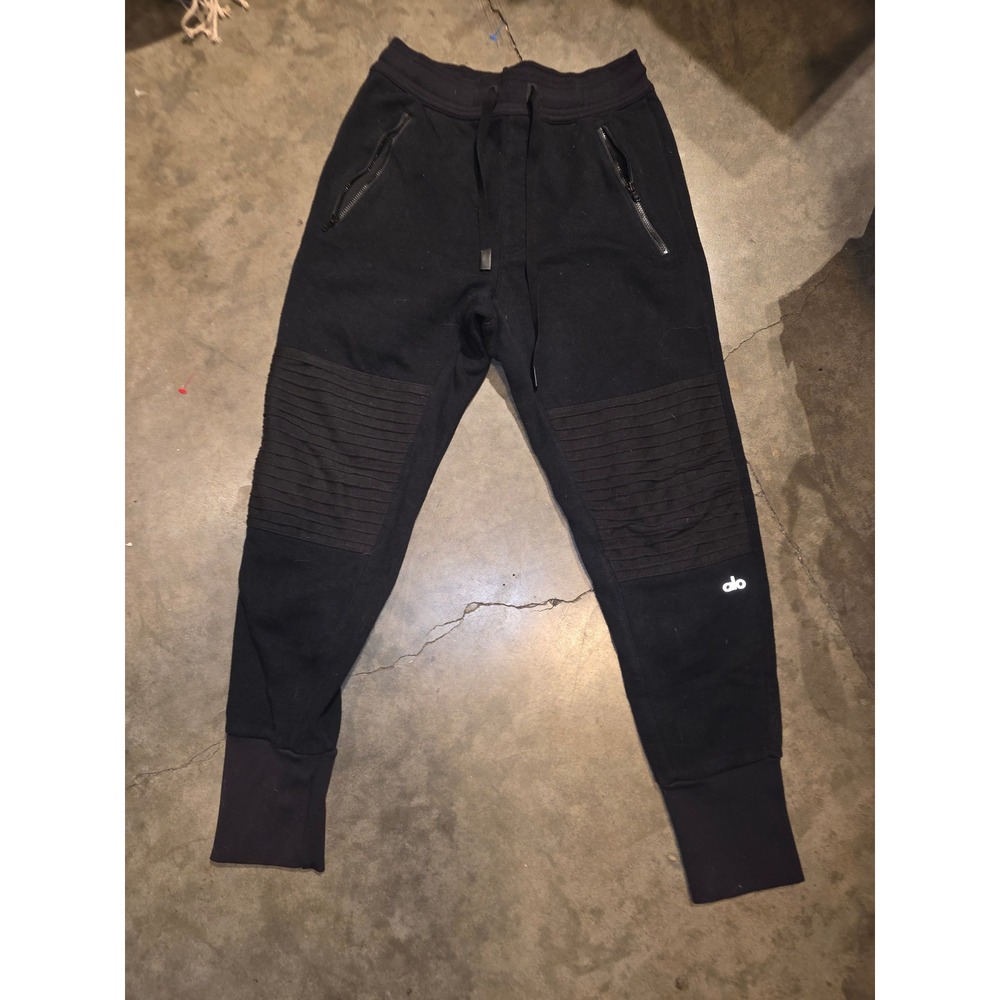 Alo Yoga Mens Black Moto Jogger Sweatpants Zipper Pockets Size S